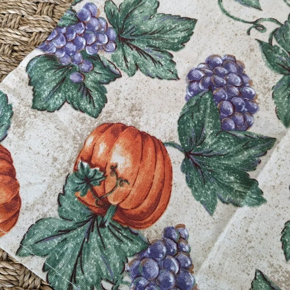 Vintage Fabric Placemat with Pumpkins, Grapes and Leaves